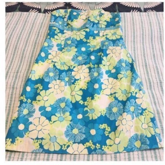 Lilly Pulitzer Women’s Size 0 Structured Strapless Dress Blue Floral Knee Length - Picture 3 of 8